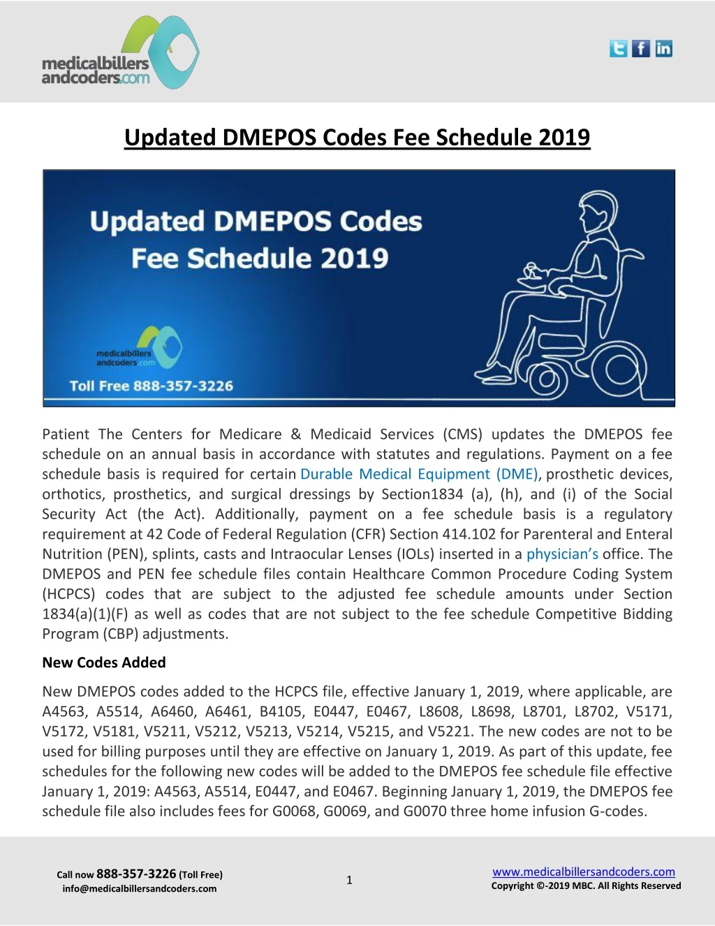 updated dmepos codes fee schedule 2019