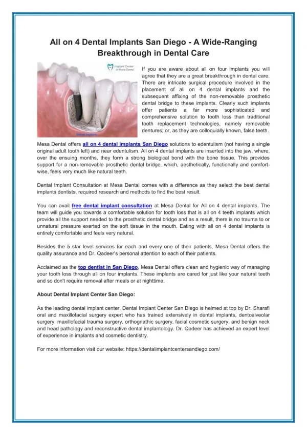 All on 4 Dental Implants San Diego