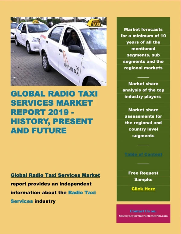 Global Radio Taxi Services Market Report 2019 - History, Present and Future