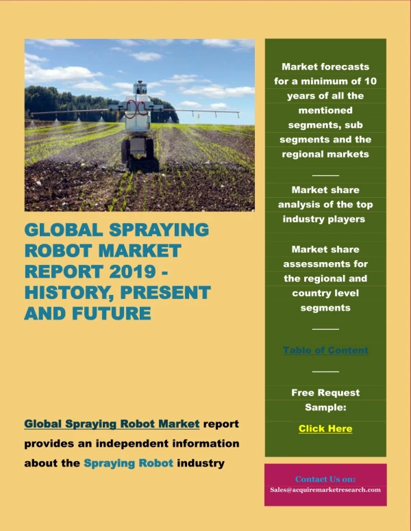 Global Spraying Robot Market Report 2019 - History, Present and Future