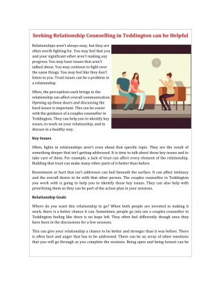 Seeking Relationship Counselling in Teddington can be Helpful - slide 1