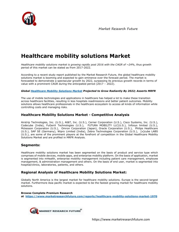 Healthcare Mobility Solutions Market Research Report - Global Forecast To 2022