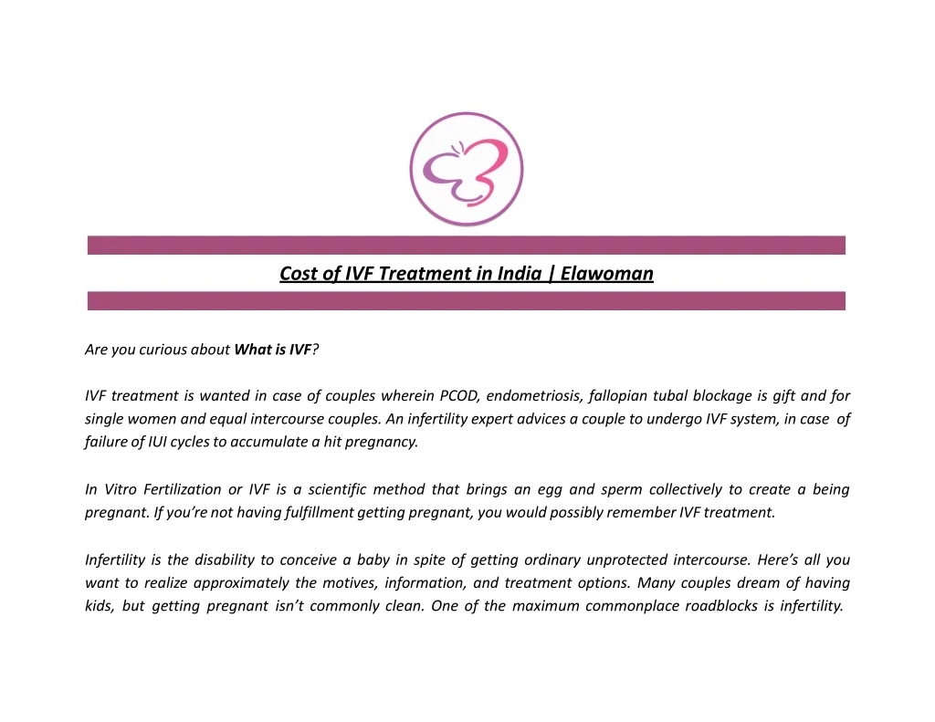 cost of ivf treatment in india elawoman