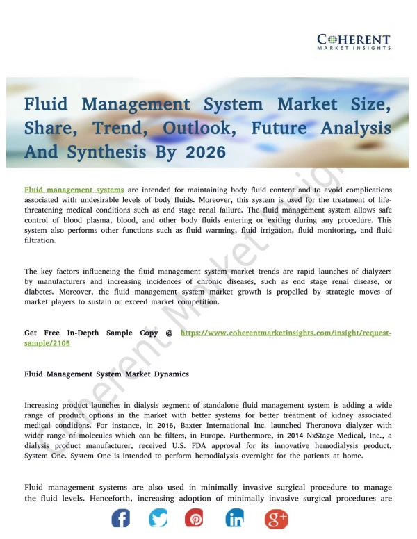 Fluid Management System Market To Register Substantial Expansion And Growth By 2026