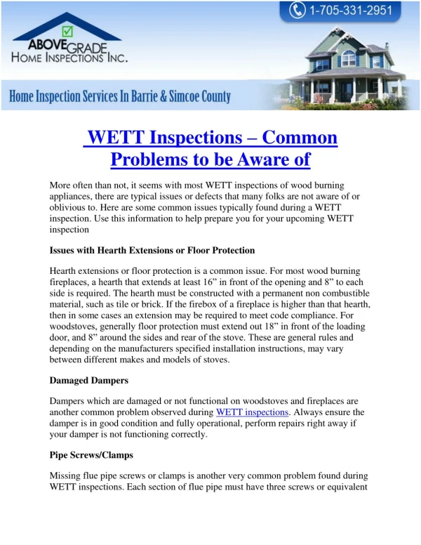 WETT Inspections – Common Problems to be Aware of
