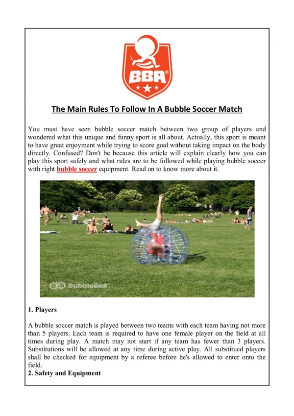 The Main Rules To Follow In A Bubble Soccer Match