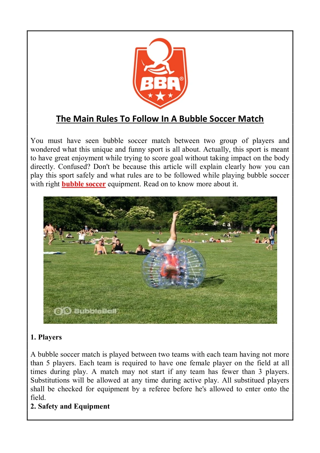 the main rules to follow in a bubble soccer match