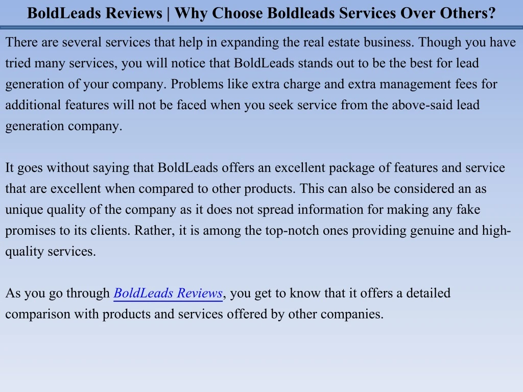 boldleads reviews why choose boldleads services