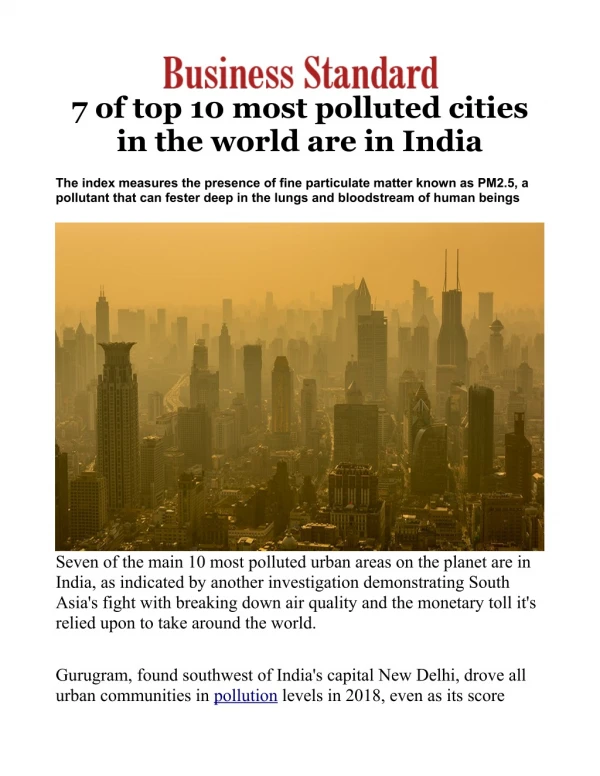 7 of top 10 most polluted cities in the world are in India; Gurgaon on top