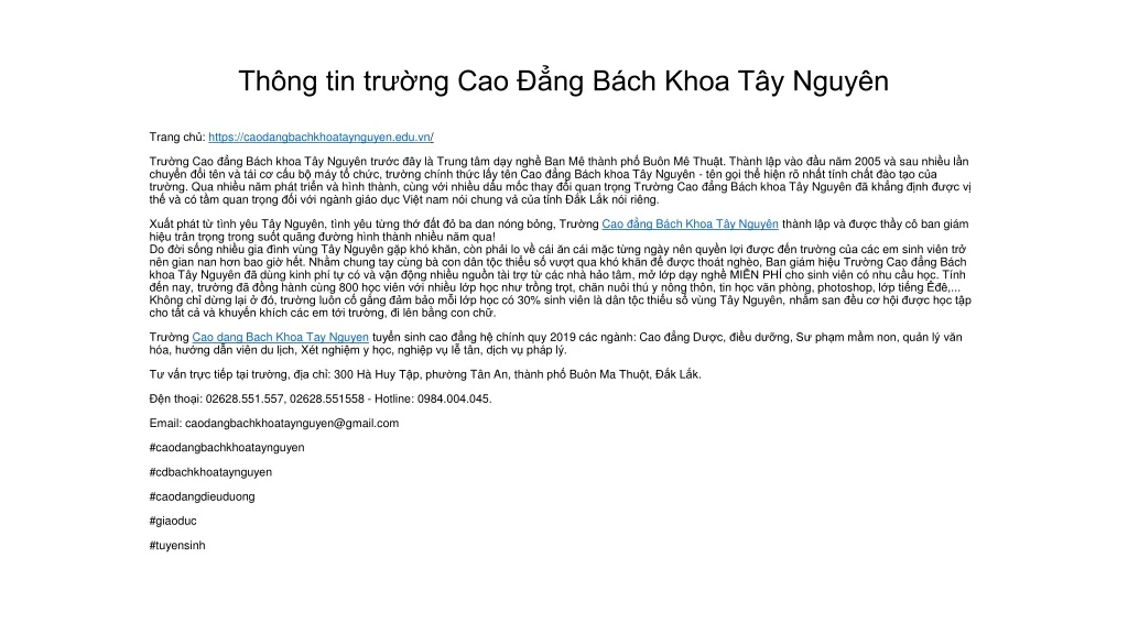 th ng tin tr ng cao ng b ch khoa t y nguy n