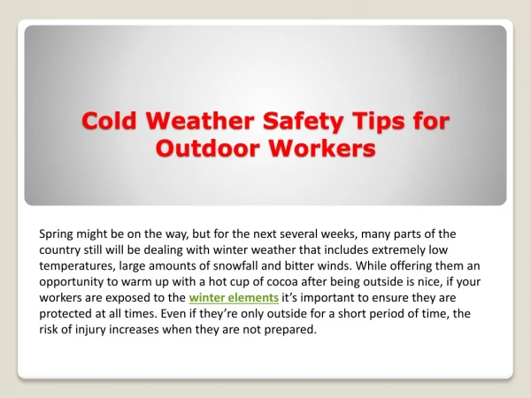 Cold Weather Safety Tips for Outdoor Workers