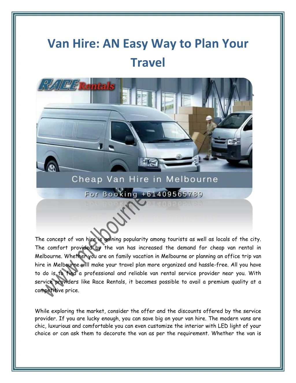 van hire an easy way to plan your travel