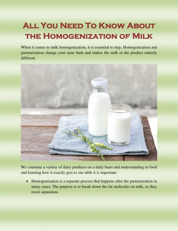 All You Need To Know About the Homogenization of Milk