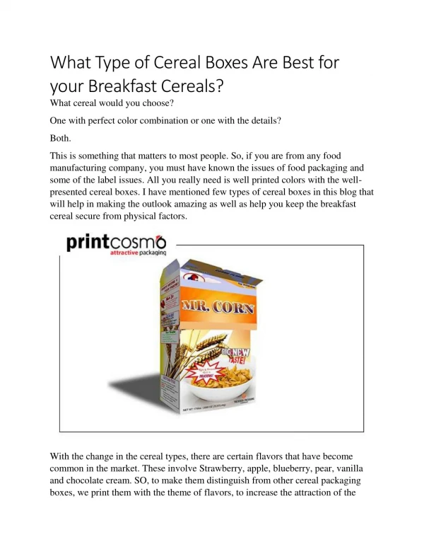 What Type of Cereal Boxes Are Best for your Breakfast Cereals