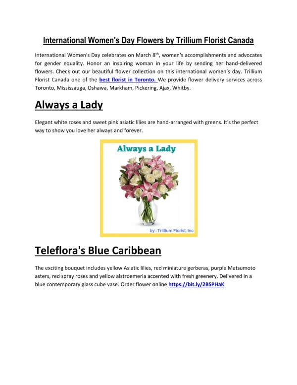 International Women's Day Flowers By Trillium Florist, Inc
