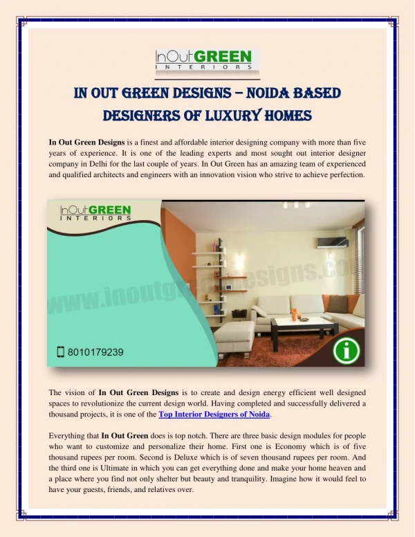 In Out Green Designs – Noida Based Designers of Luxury Interiors