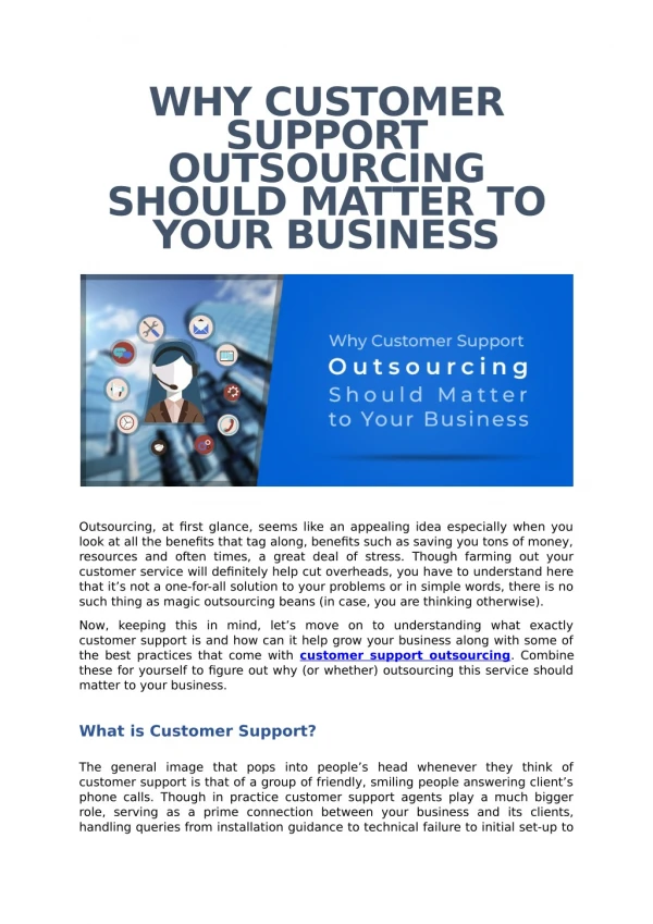 Why Customer Support Outsourcing Should Matter to Your Business
