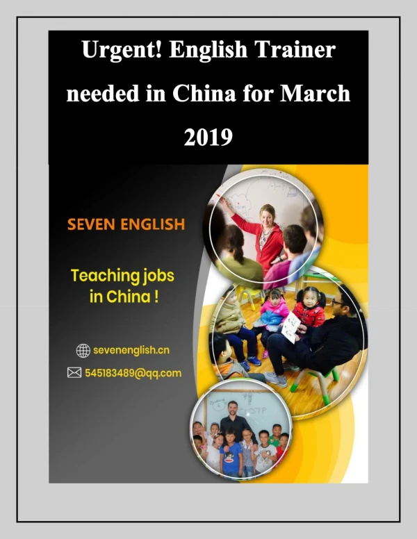 Urgent! English Trainer needed in China for March 2019