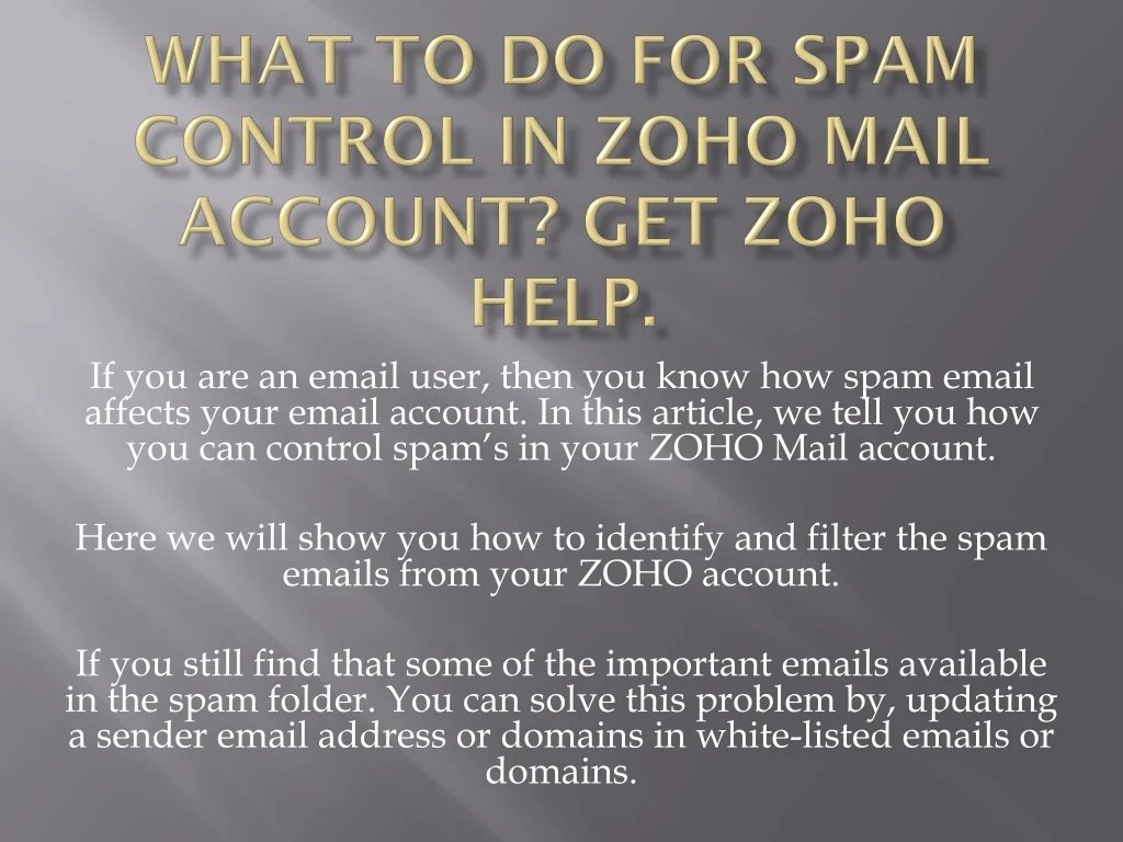 what to do for spam control in zoho mail account get zoho help