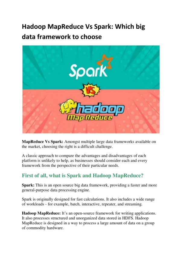 Hadoop MapReduce Vs Spark: Which big data framework to choose