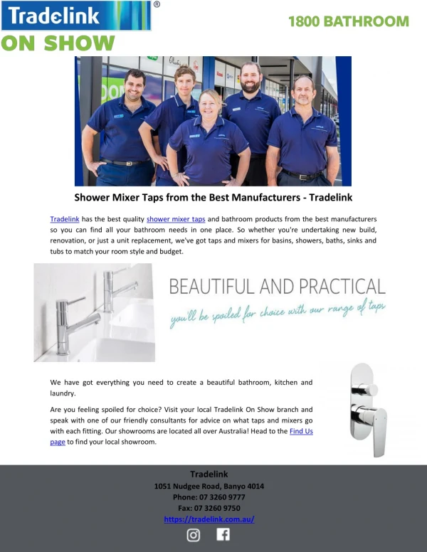 Shower Mixer Taps from the Best Manufacturers – Tradelink