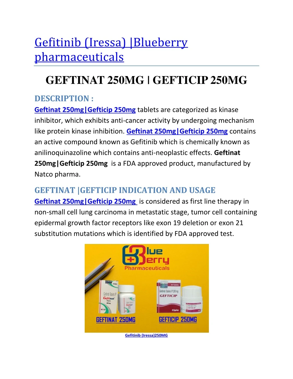 gefitinib iressa blueberry pharmaceuticals