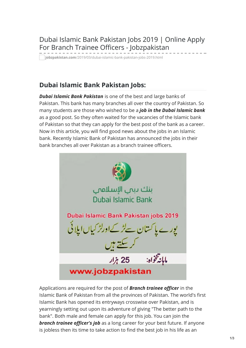 dubai islamic bank pakistan jobs 2019 online