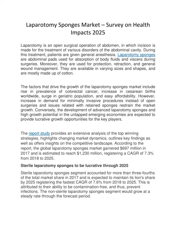 Laparotomy Sponges Market: Global Opportunity Analysis & Industry Forecast 2025