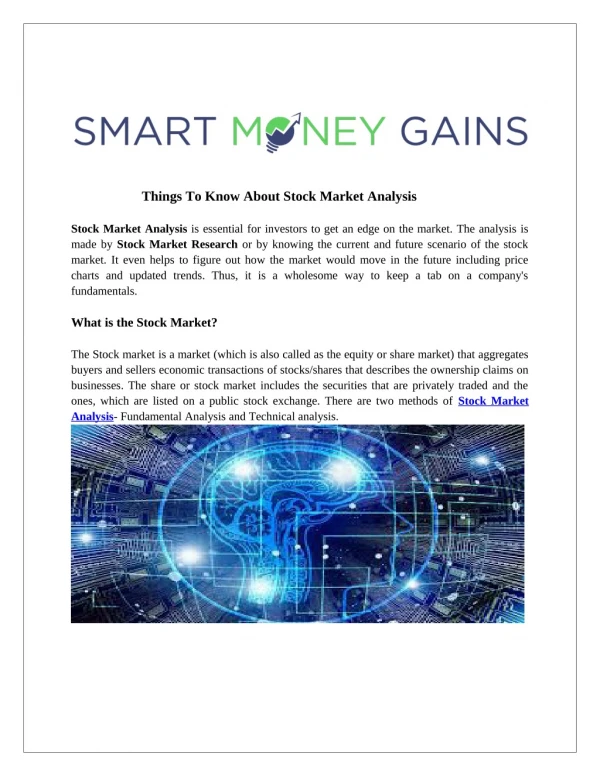 Things To Know About Stock Market Analysis