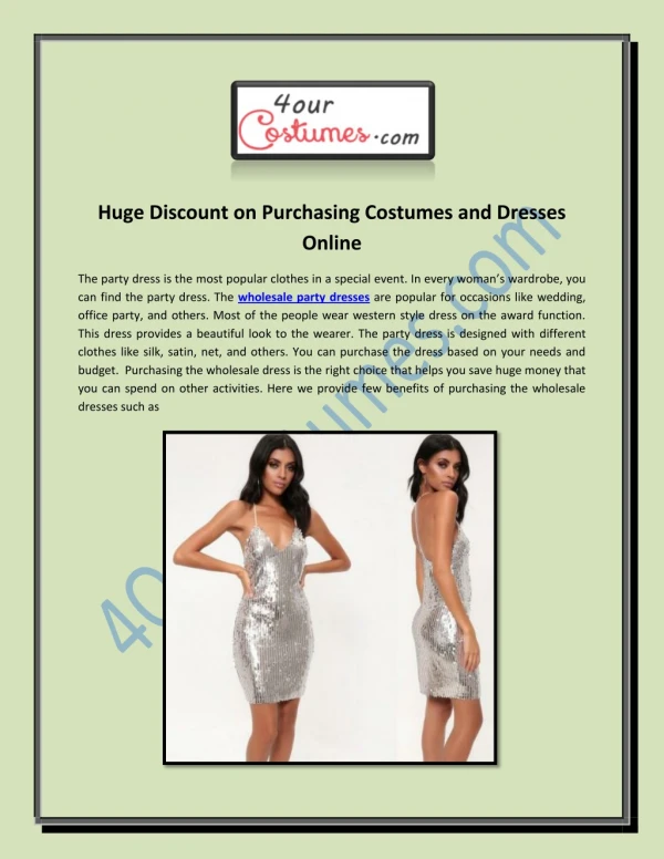 Huge Discount on Purchasing Costumes and Dresses Online