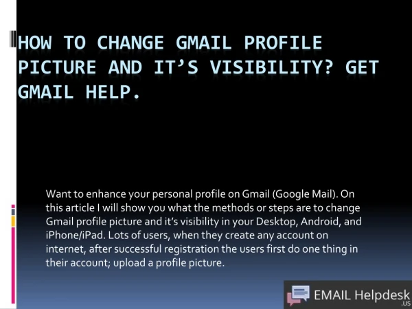 How to Change Gmail Profile Picture and Its Visibility? Get Gmail Help