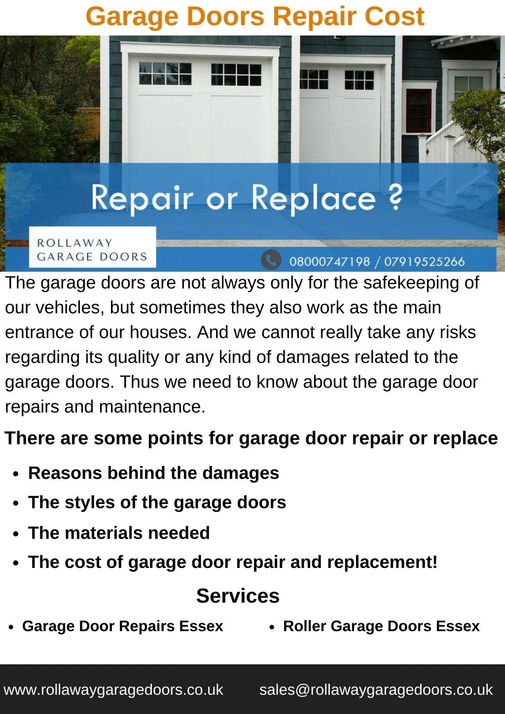 garage doors repair cost