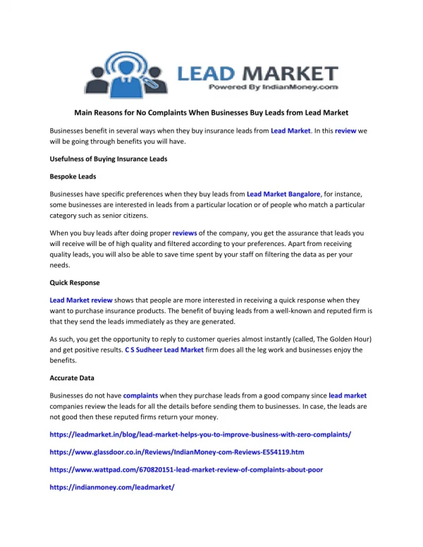 Main Reasons for No Complaints When Businesses Buy Leads from Lead Market