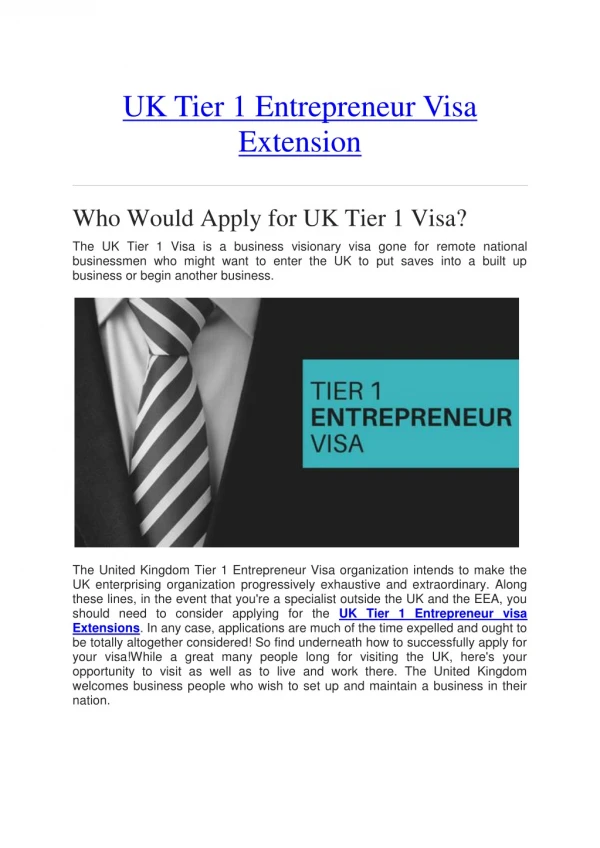 UK Tier 1 Entrepreneur Visa Extension