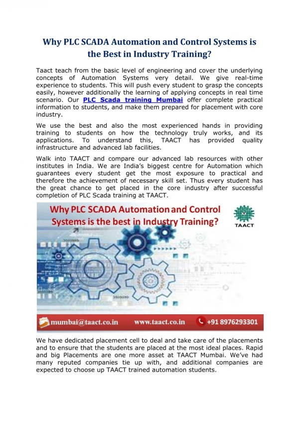 Why PLC SCADA Automation and Control Systems is the best in Industry Training?