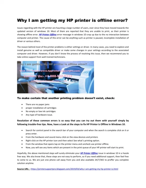 Why I am getting my HP printer is offline error?