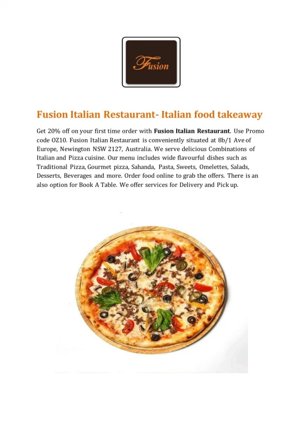 Fusion Italian Restaurant- Newington- Order Food Online