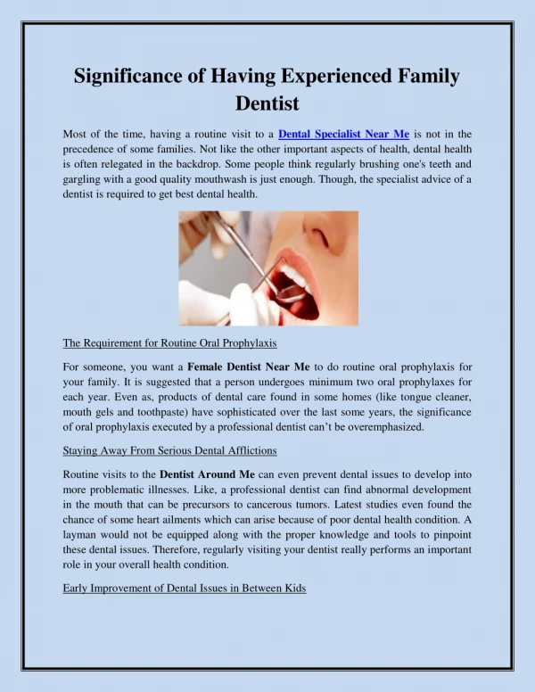 Significance of Having Experienced Family Dentist