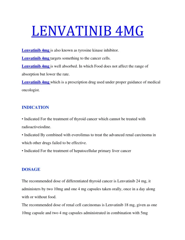Lenvatinib 4mg Capsules | Apple Pharmaceuticals