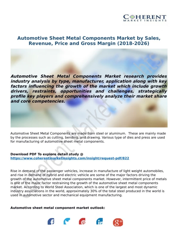Automotive Sheet Metal Components Market by Sales, Revenue, Price and Gross Margin (2018-2026)