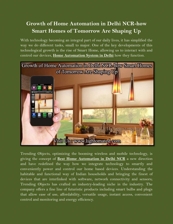 Growth of Home Automation in Delhi NCR-how Smart Homes of Tomorrow Are Shaping Up