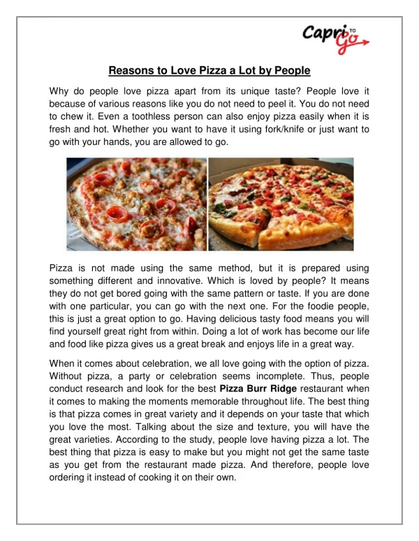 Reasons to Love Pizza a Lot by People