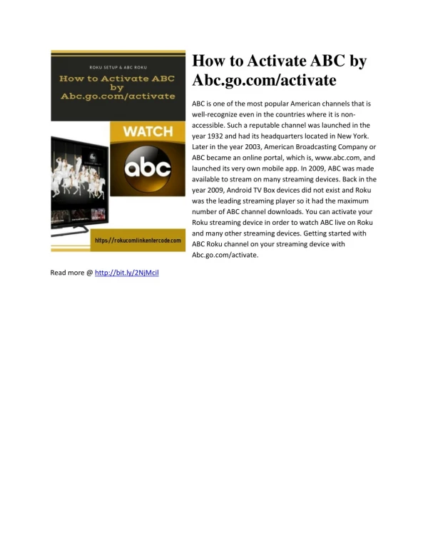 ABC Com Activate | Abc.go.com/activate | ABC Roku