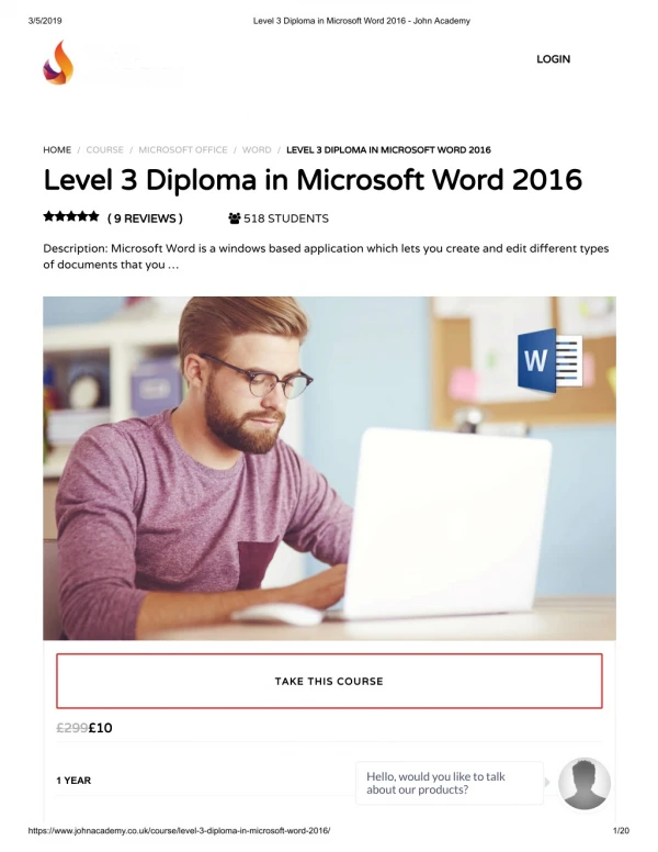 Level 3 Diploma in Microsoft Word 2016 - John Academy