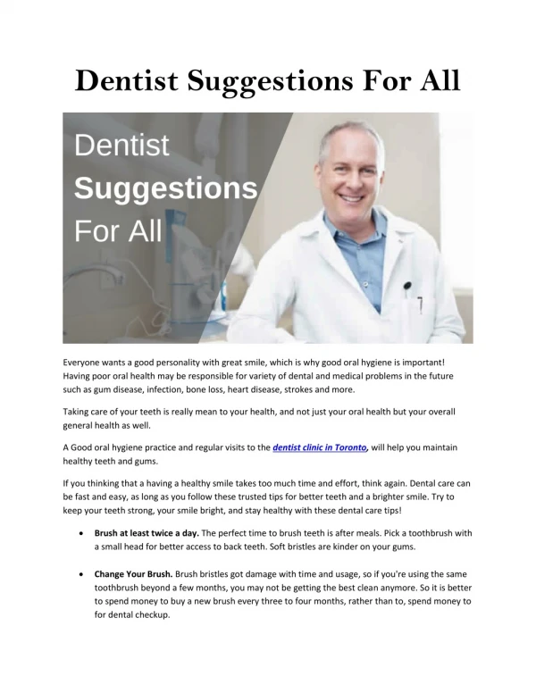 Dentist Suggestions For All