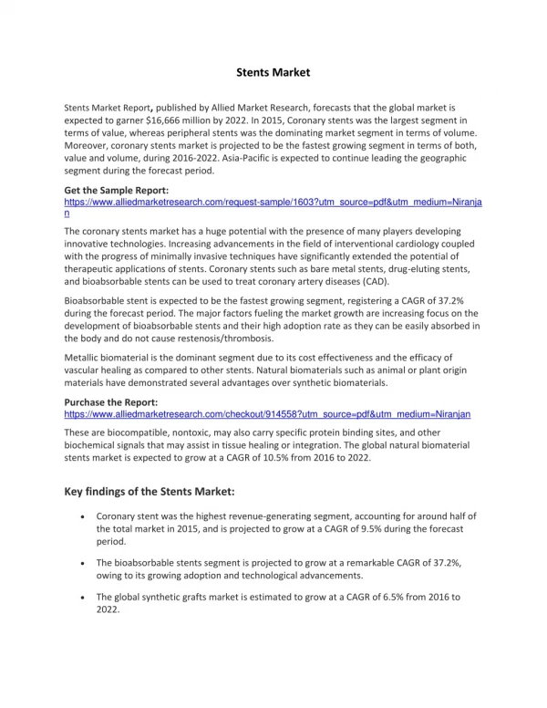 Stents Market Size & Share | Report Analysis and Forecast, 2014 - 2022