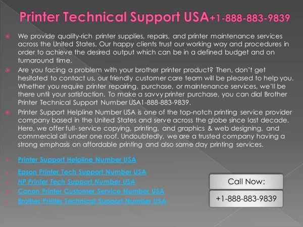 Printer Helpline Number USA 1-888-883-9839
