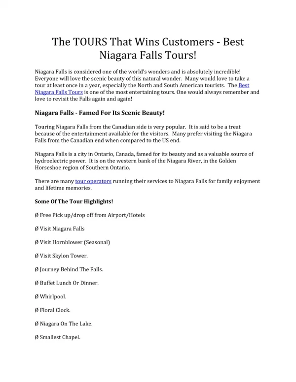 Niagara Tours From Toronto, Niagara Falls Tours from Toronto, Toronto to Niagara Falls Tours