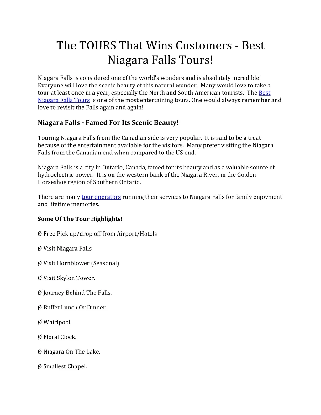 the tours that wins customers best niagara falls