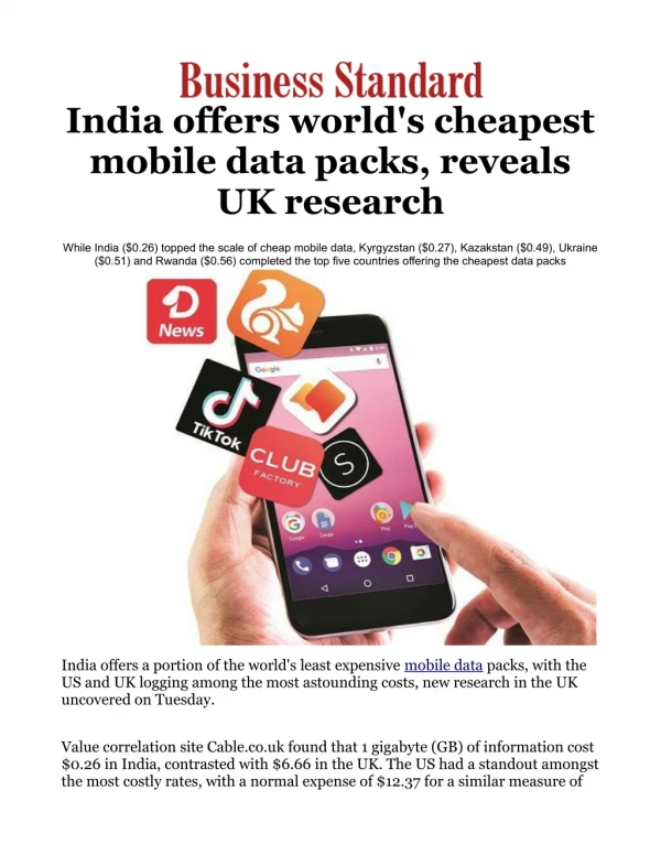 India offers world's cheapest mobile data packs, reveals UK research